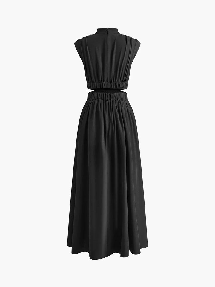 Vestido maxi de verano para mujer con cuello alto y cortes