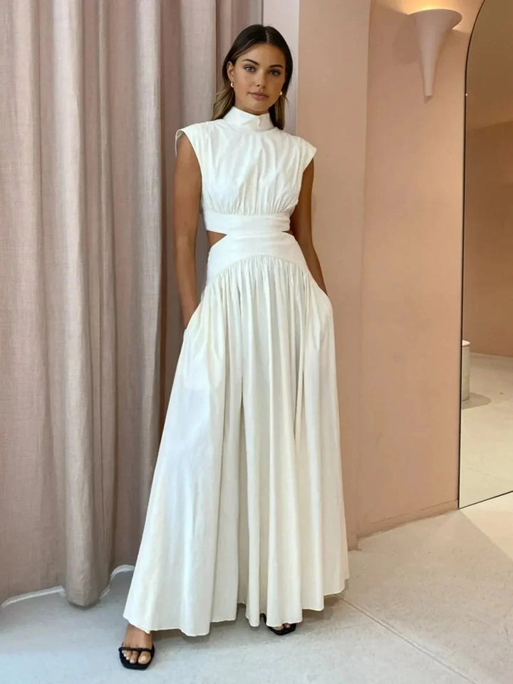 Vestido maxi de verano para mujer con cuello alto y cortes