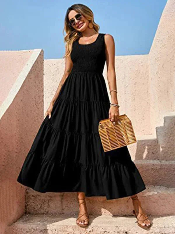 Vestido maxi sin mangas para mujer con fruncidos y volantes
