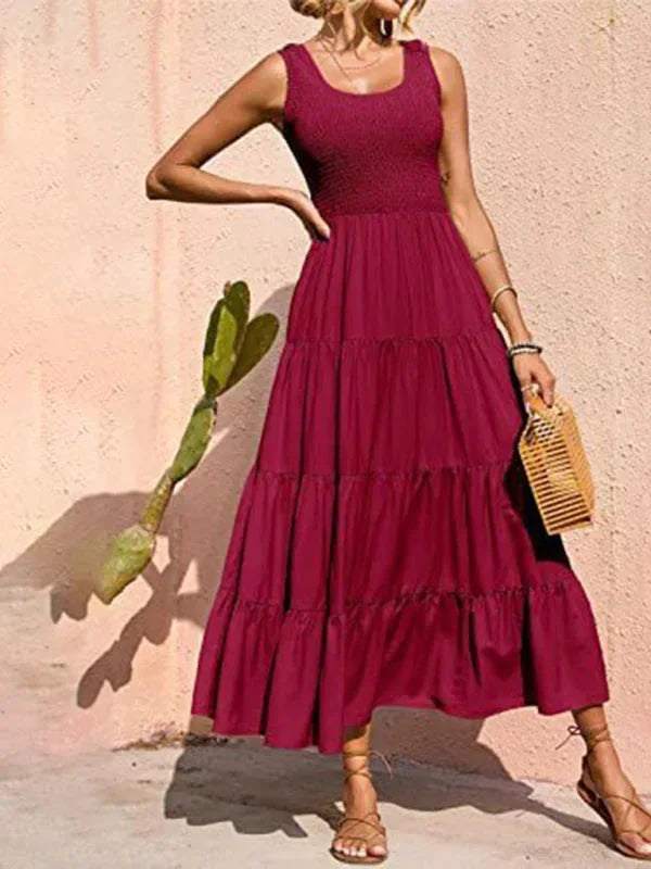 Vestido maxi sin mangas para mujer con fruncidos y volantes