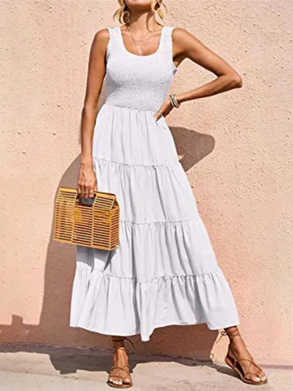 Vestido maxi sin mangas para mujer con fruncidos y volantes