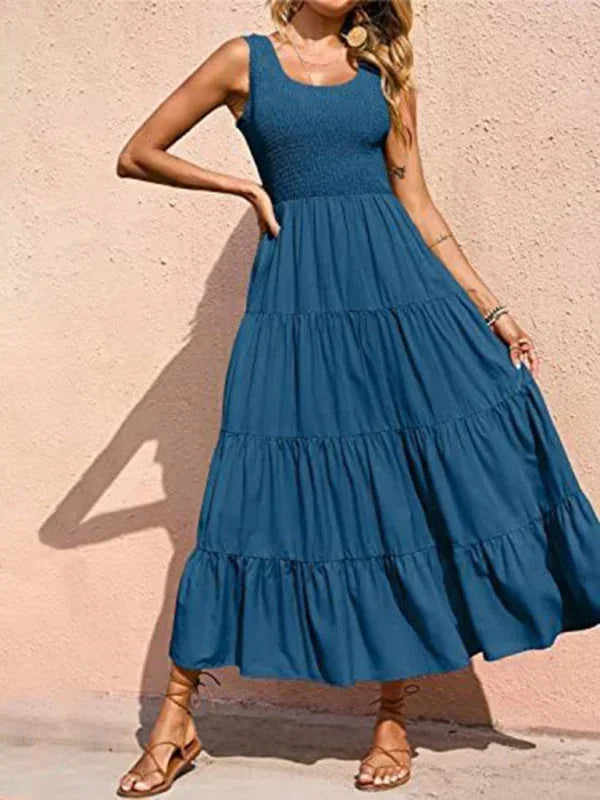 Vestido maxi sin mangas para mujer con fruncidos y volantes