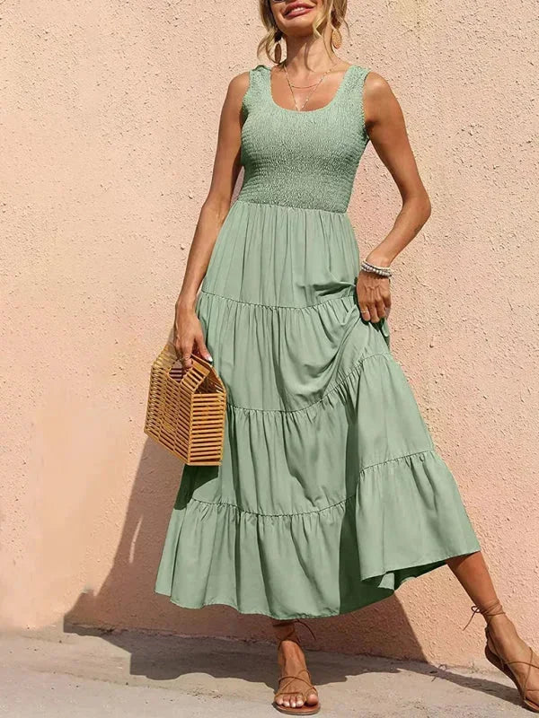 Vestido maxi sin mangas para mujer con fruncidos y volantes