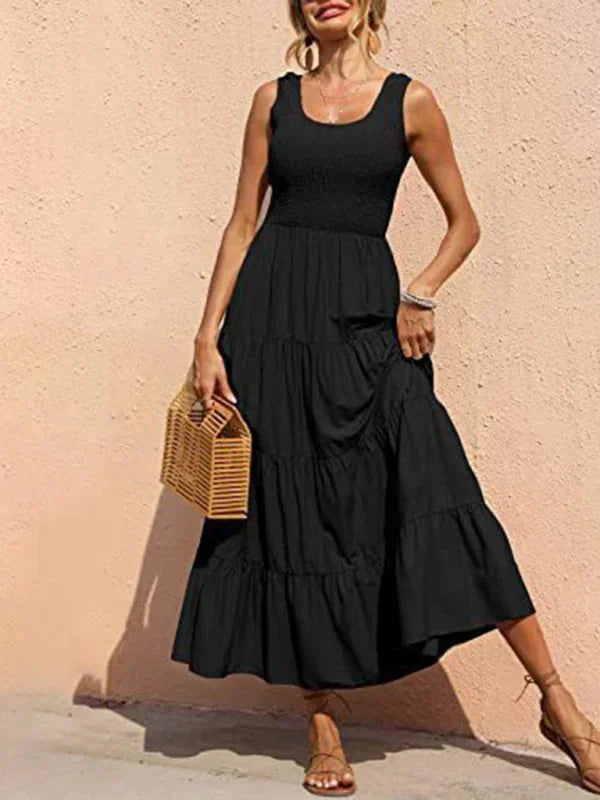 Vestido maxi sin mangas para mujer con fruncidos y volantes
