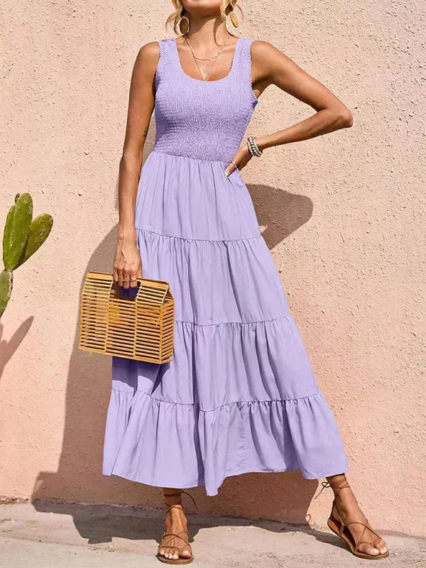 Vestido maxi sin mangas para mujer con fruncidos y volantes