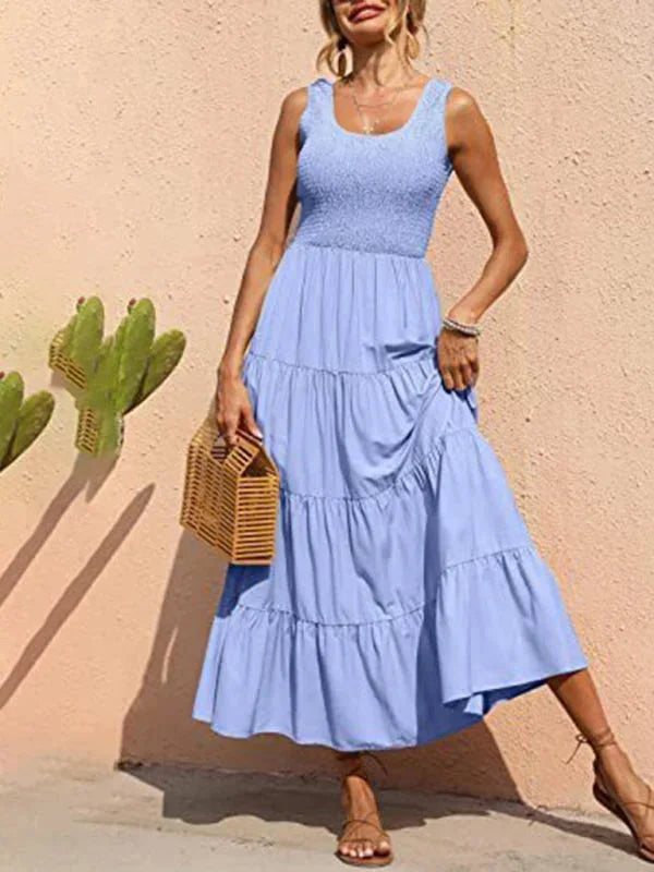 Vestido maxi sin mangas para mujer con fruncidos y volantes
