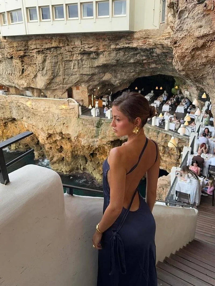 Vestido maxi sin espalda para mujer con tirantes finos para la noche