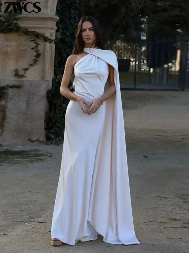 Vestido maxi de satén para mujer con un solo hombro y espalda descubierta