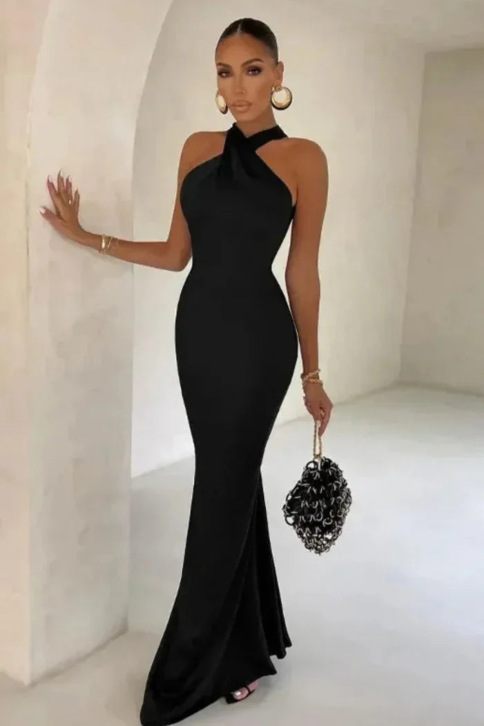Vestido maxi de mujer con escote cruzado y silueta ajustada