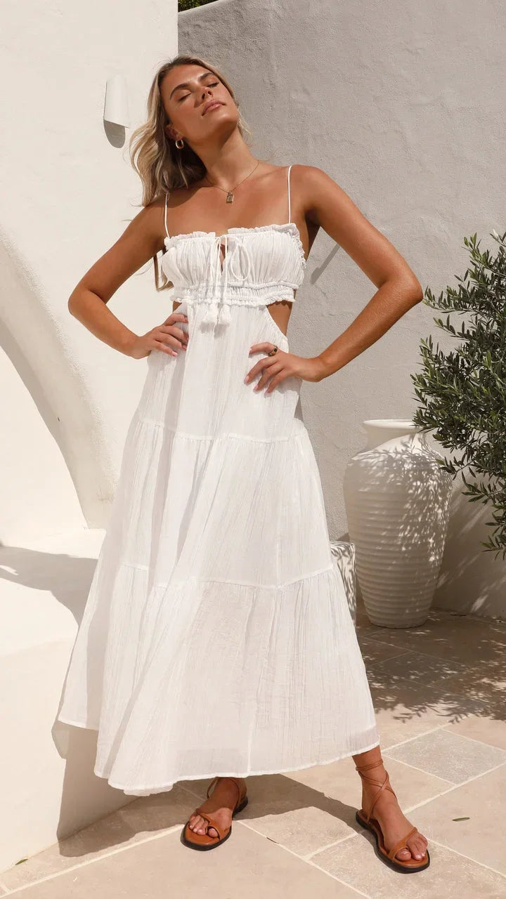 Vestido maxi fluido sin espalda para mujer con tirantes ajustables