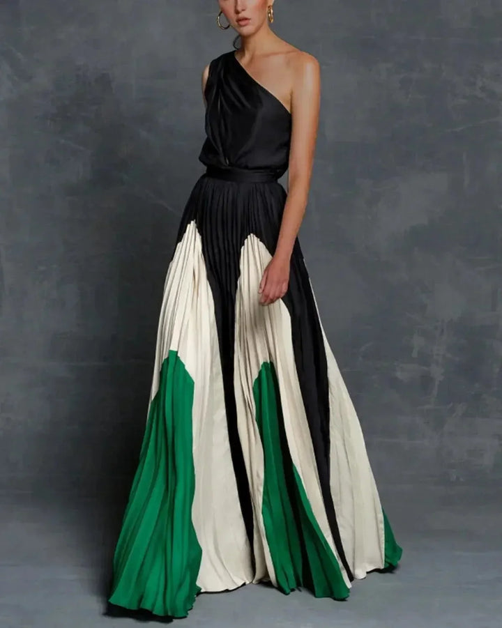 Vestido Maxi de una sola manga para mujer con patrones elegantes