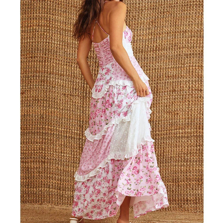 Vestido maxi de patchwork de verano para mujeres con tirantes finos