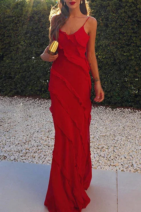 Vestido Maxi sin mangas para mujer con volantes y abertura