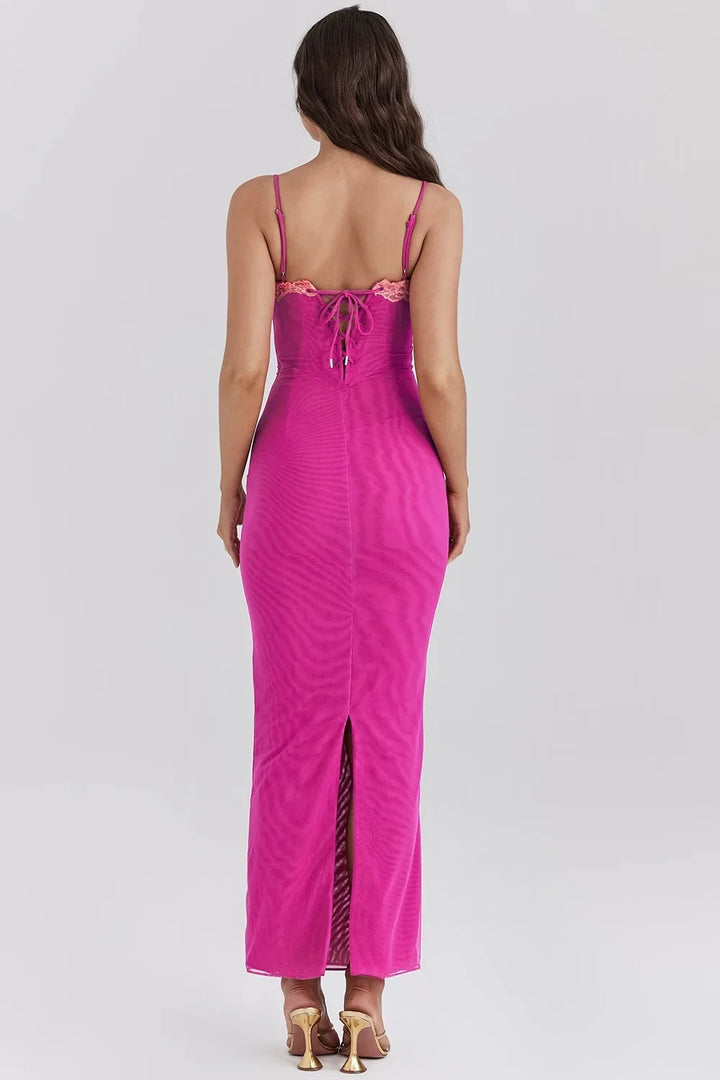 Vestido midi ajustado para mujer con encaje y espalda descubierta
