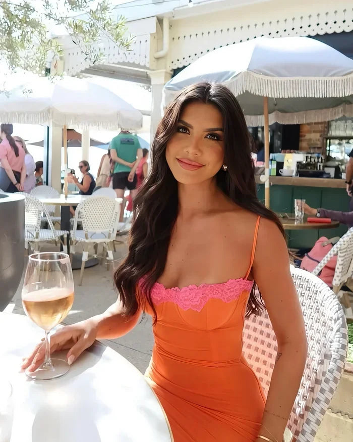 Vestido midi ajustado para mujer con encaje y espalda descubierta