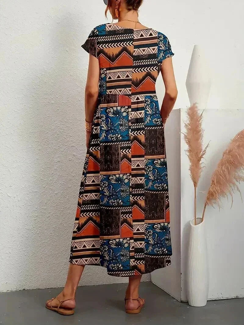 Vestido midi de algodón con estampado floral para mujer con bolsillos