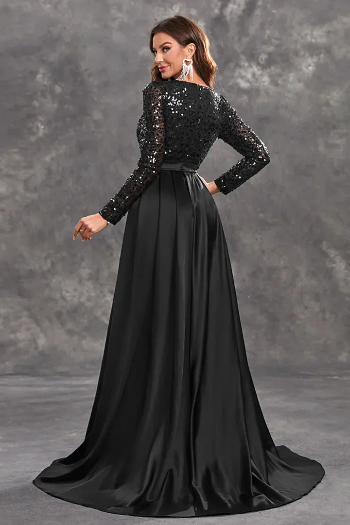 Vestido largo de noche con lentejuelas y falda fluida