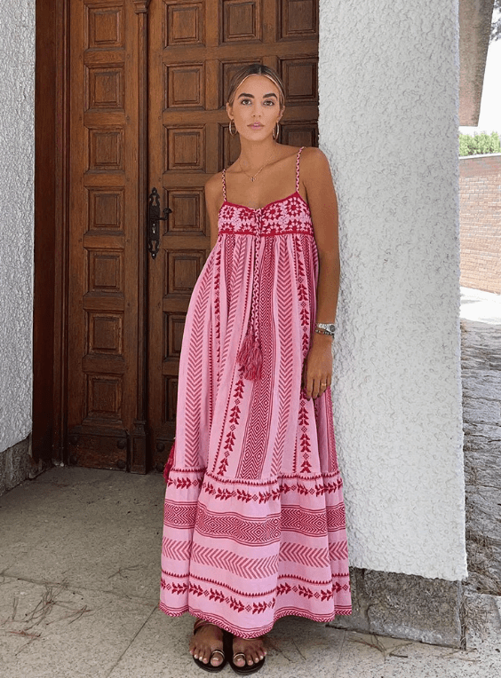 Rosa Sommer Boho Maxi Kleid Mit Muster