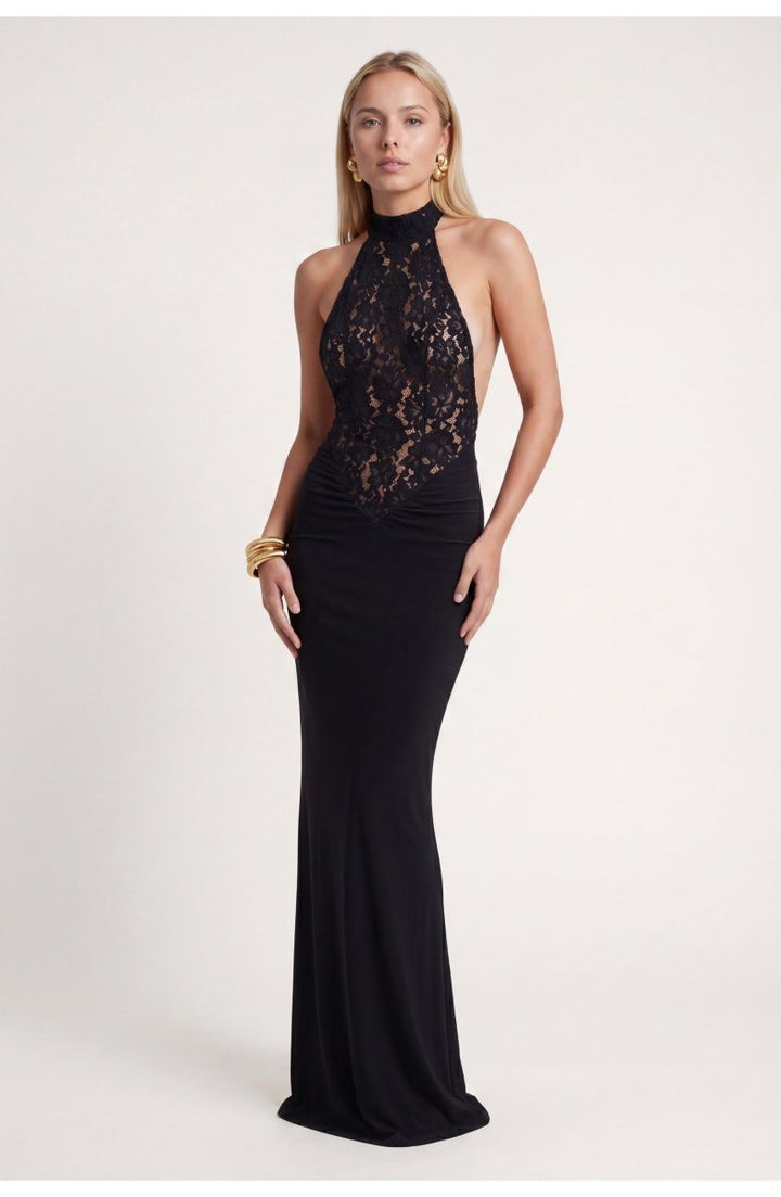 Vestido Maxi de Encaje Negro para Invitadas de Boda