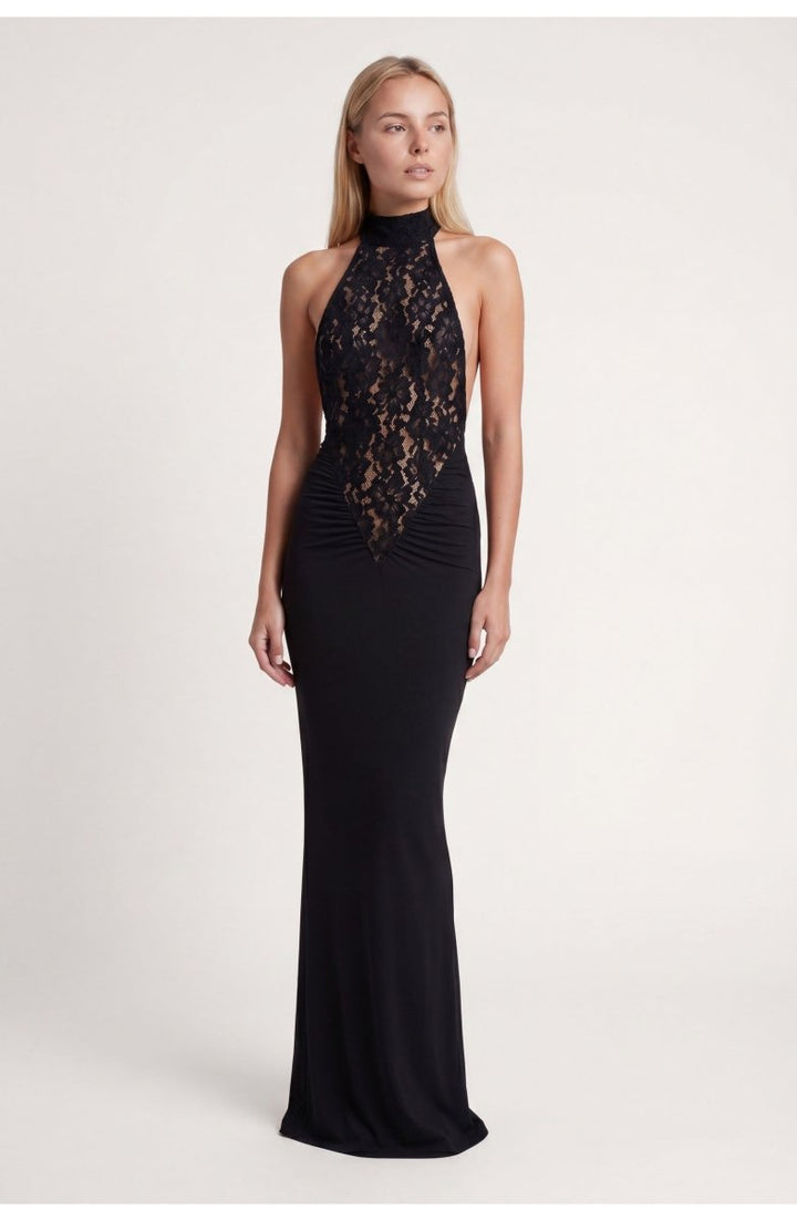 Vestido Maxi de Encaje Negro para Invitadas de Boda