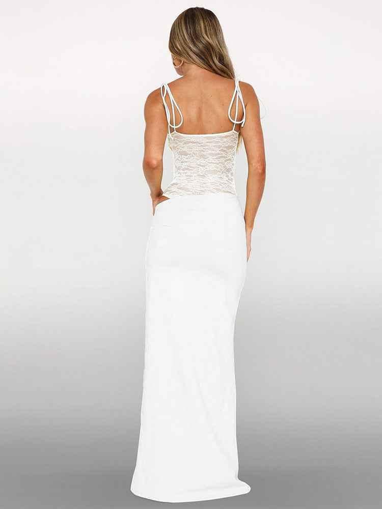 Sina – vestido maxi ajustado con tirantes de cordón y corsé de encaje transparente