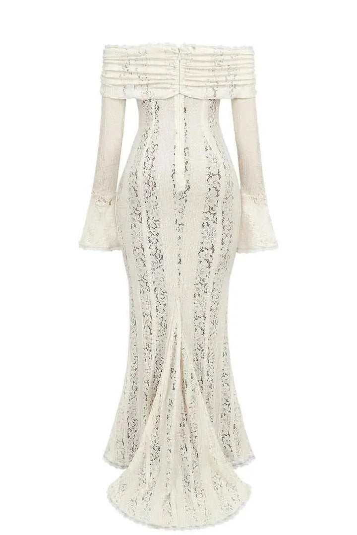 Vestido Maxi de Encaje con Fruncidos