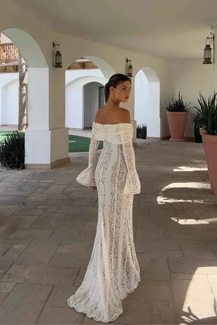 Vestido Maxi de Encaje con Fruncidos