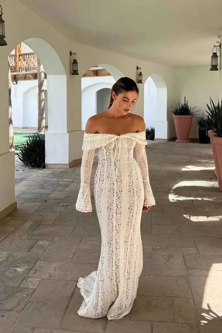 Vestido Maxi de Encaje con Fruncidos