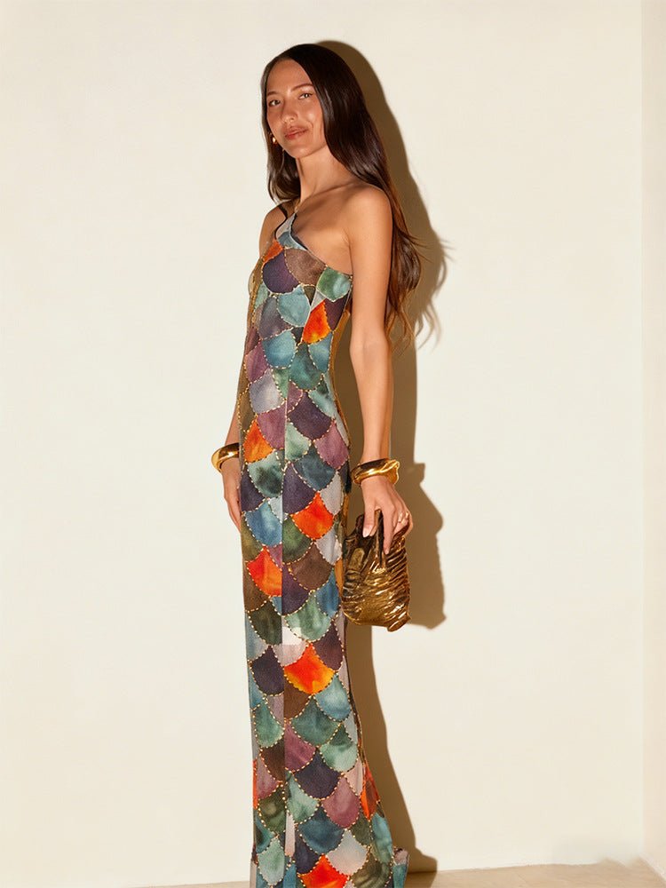 Vestido Maxi Elegante Sin Tirantes con Patrón