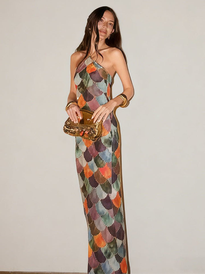 Vestido Maxi Elegante Sin Tirantes con Patrón