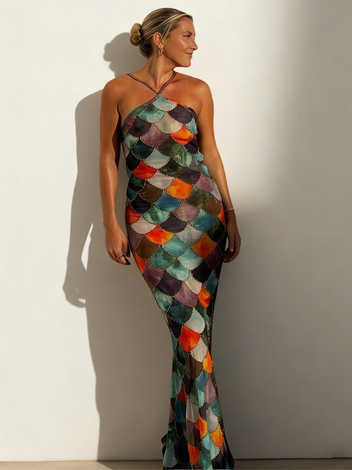 Vestido Maxi Elegante Sin Tirantes con Patrón