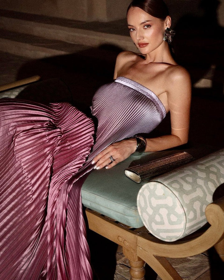 Vestido Maximal Plisado Sin Tirantes Elegante