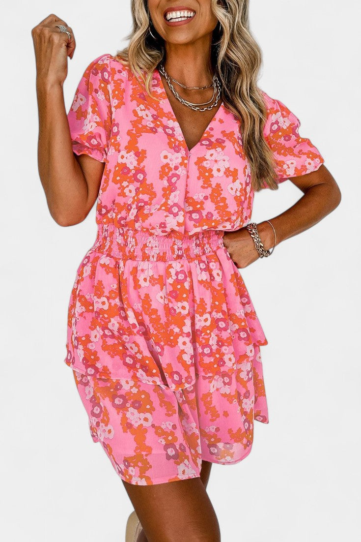 Kimberly Vestido Floral con Volantes con Escote en V