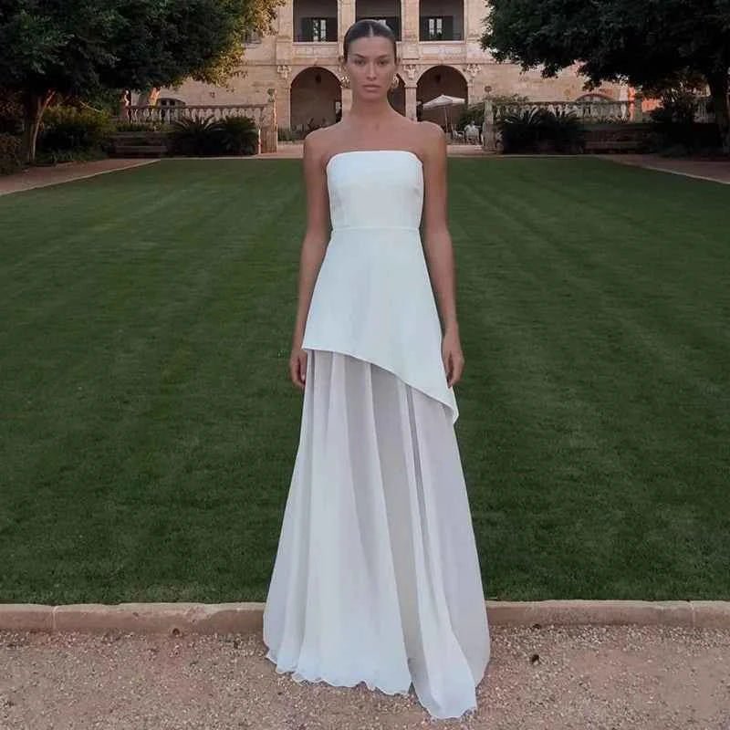 valentina – vestido de noche asimétrico con cola de chiffon y abertura