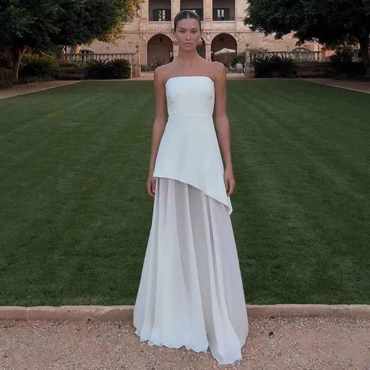 valentina – vestido de noche asimétrico con cola de chiffon y abertura