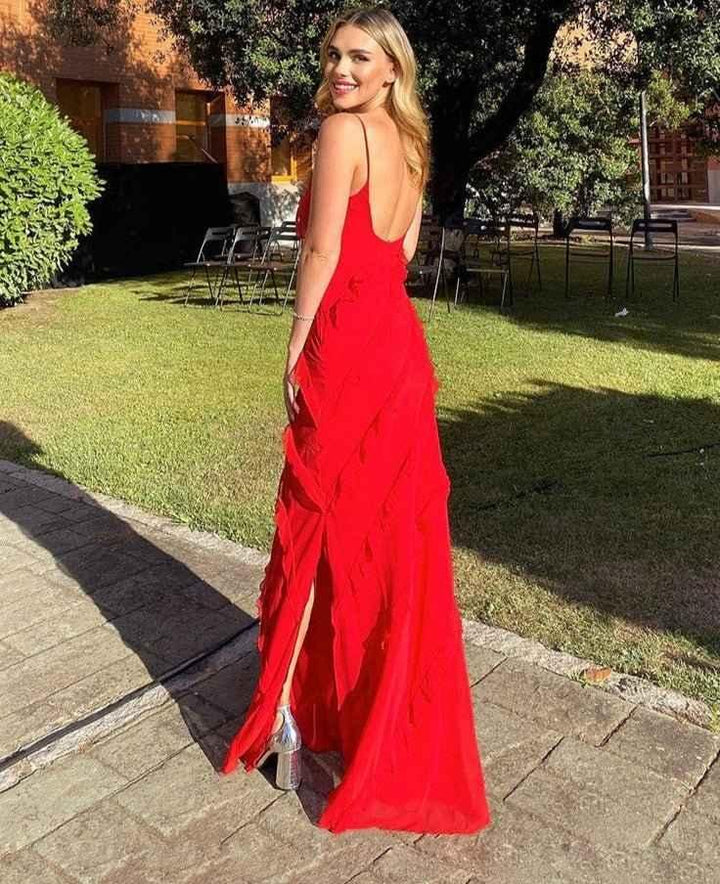 Valentina – Maxivestido con volantes y tirantes de spaghetti