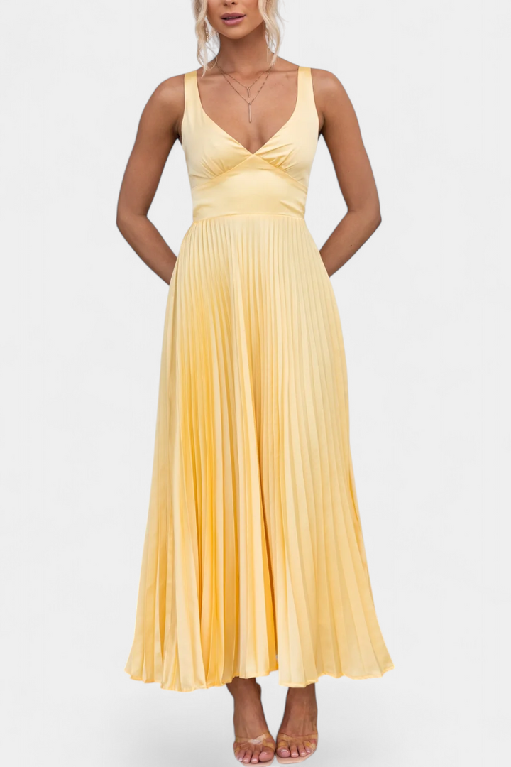 Arlena Vestido Plisado de Tiras con Espalda Cruzada