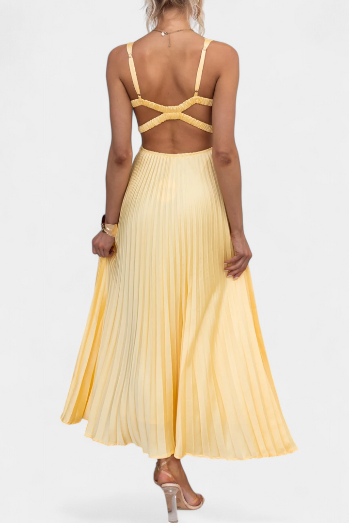 Arlena Vestido Plisado de Tiras con Espalda Cruzada