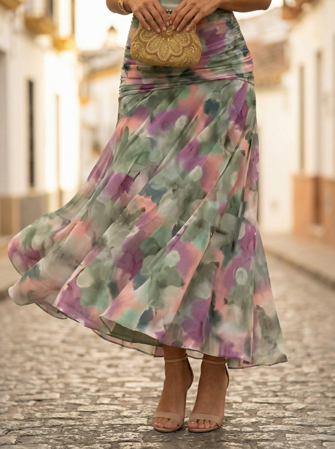 Vestido Maxi para Mujeres con diseño de hombros al descubierto, escote en V drapeado, cintura fruncida