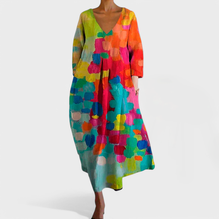 Ana - Vestido colorido con escote en V