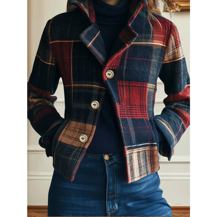 Mia | Chaqueta corta de cuadros para mujer, con bolsillos y botones