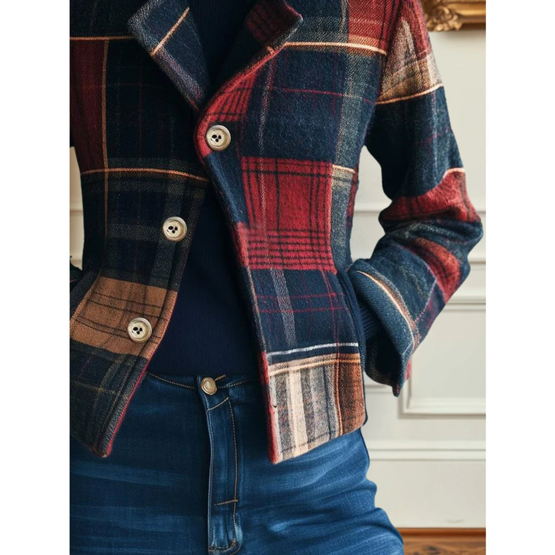 Mia | Chaqueta corta de cuadros para mujer, con bolsillos y botones